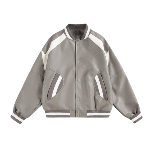 Panda Stripes Beige Leather Jacket