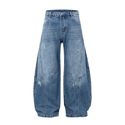 RIPPED BLUE BAGGY JEANS