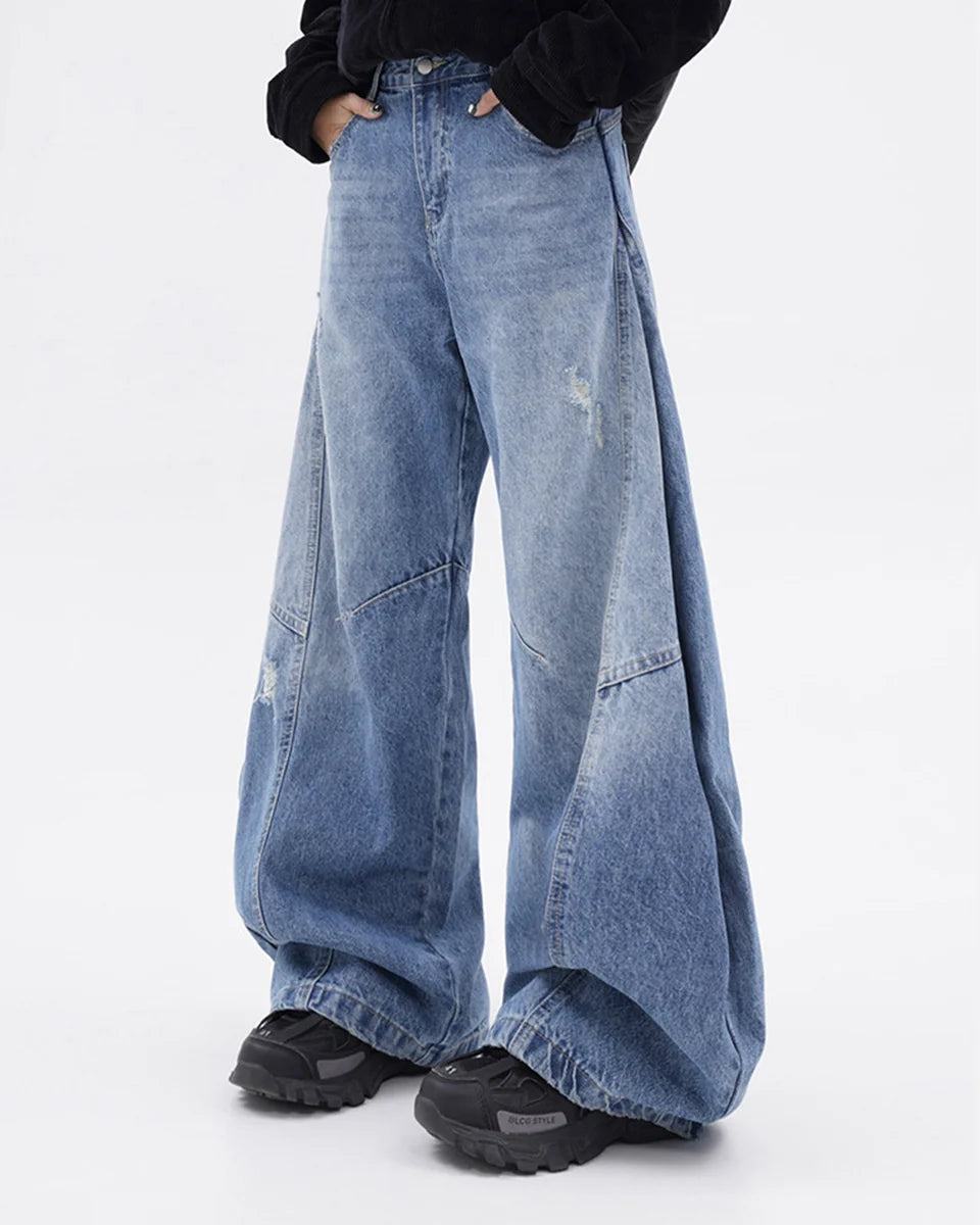 RIPPED BLUE BAGGY JEANS