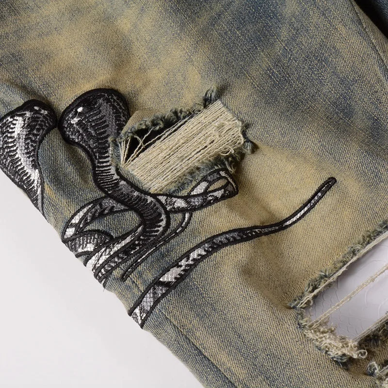 Cream Snake Jeans