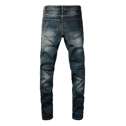 Dark Leather Patch Jeans
