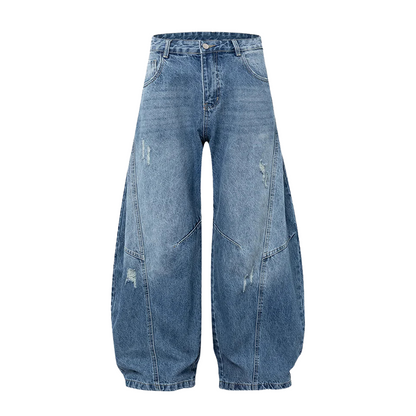 RIPPED BLUE BAGGY JEANS